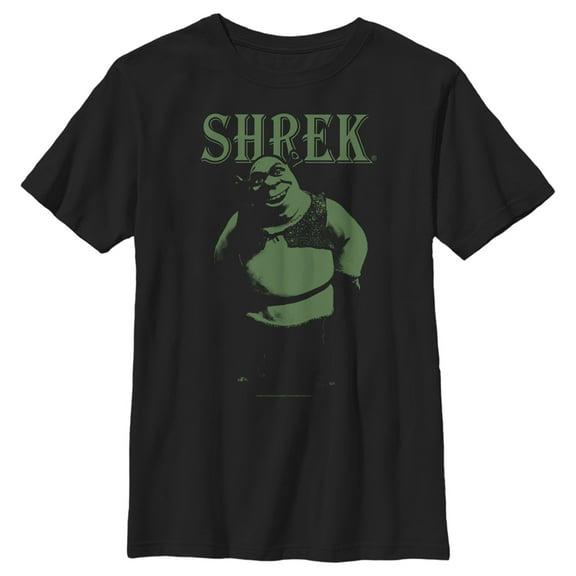 Boy's Shrek Standing Green Shrek  Graphic Tee Black Small