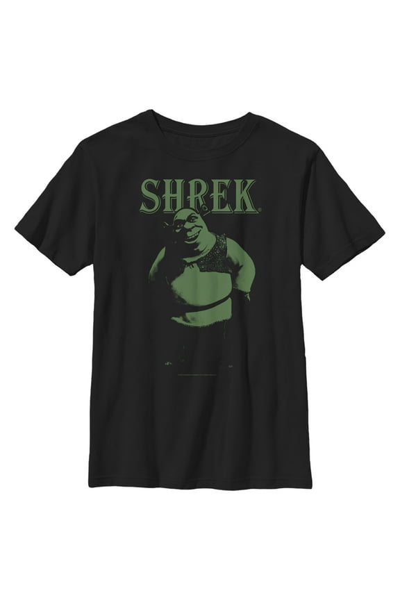Boy's Shrek Standing Green Shrek  Graphic Tee Black Small
