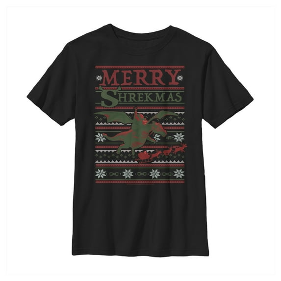 Boy's Shrek Ugly Christmas Shrekmas Graphic Tee Black Small