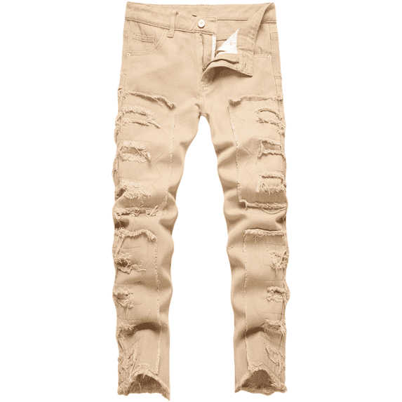 Boy's Skinny Fit Comfy Jeans Ripped Destroyed Distressed Stylish Slim Washed Denim Jeans Pants Khaki 16