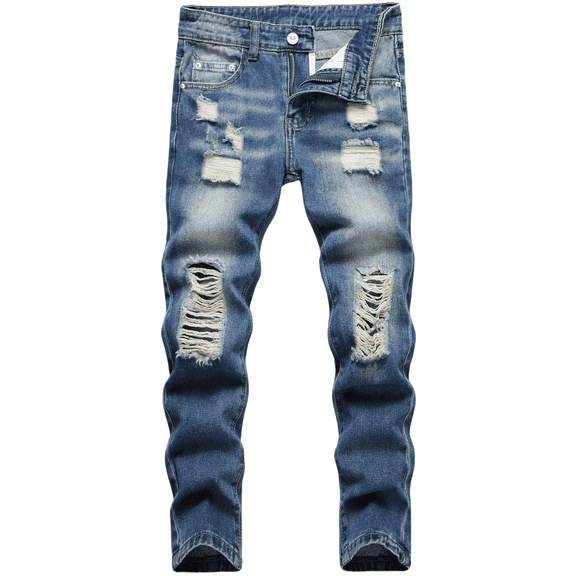 Boy's Skinny Fit Ripped Destroyed Distressed Fashion Denim Jeans Pants Blue 14