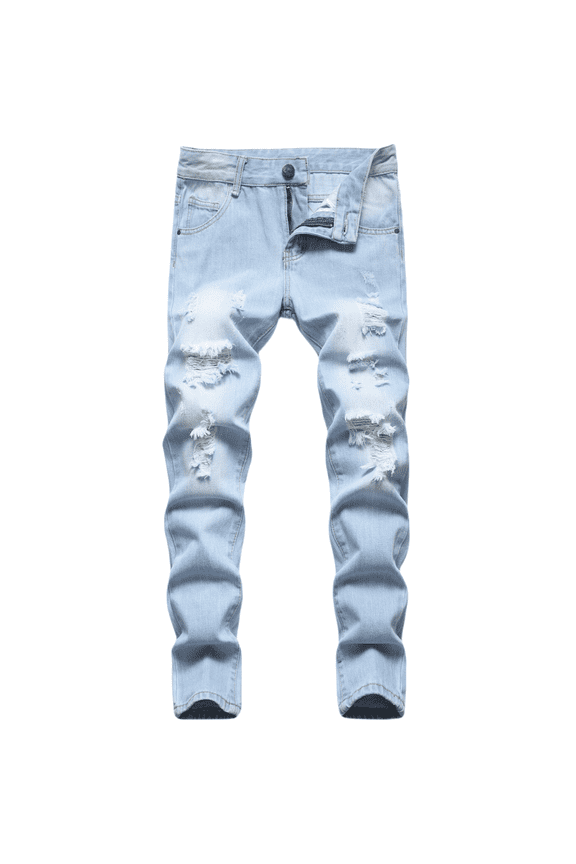 Boy's Skinny Fit Ripped Destroyed Distressed Fashion Denim Jeans Pants Light Blue 16
