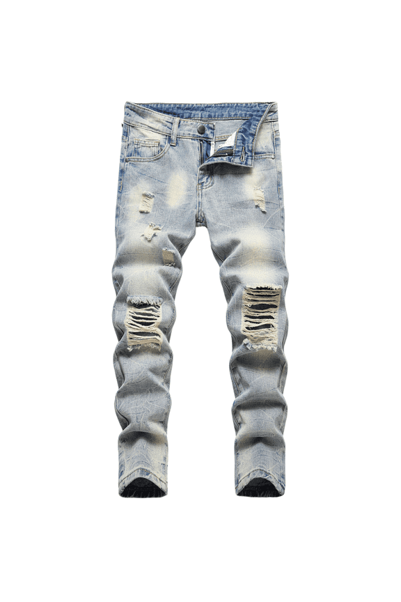 Boy's Skinny Fit Ripped Destroyed Distressed Fashion Denim Jeans Pants Light Blue 8