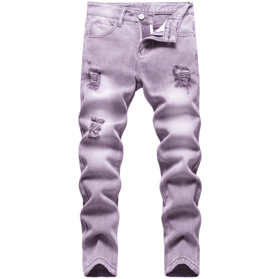 Boy's Skinny Fit Ripped Destroyed Distressed Fashion Denim Jeans Pants Purple 14