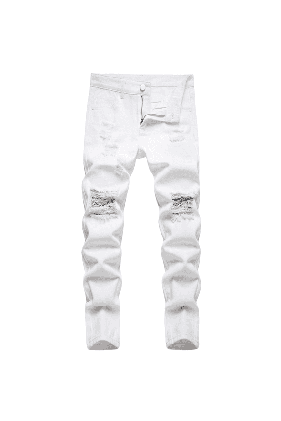 Boy's Skinny Fit Ripped Destroyed Distressed Fashion Denim Jeans Pants White 12