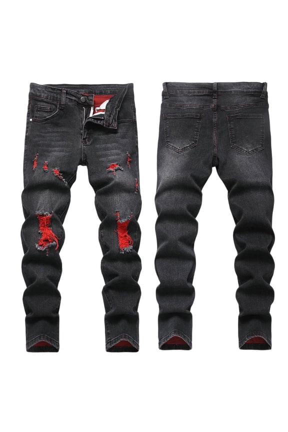 Boy's Skinny Fit Ripped Destroyed Distressed Fashion Kids Denim Jeans Pants Black 11 Y-12 Y