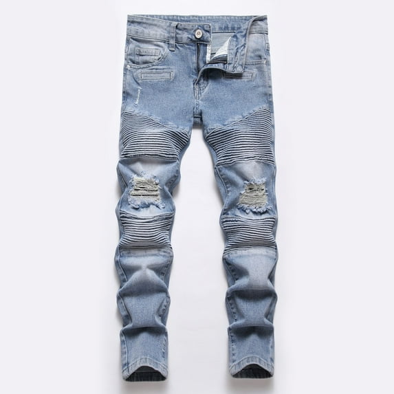 Boy's Skinny Fit Ripped Destroyed Distressed Fashion Kids Stretch Slim Jeans Pants
