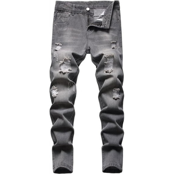 Boy's Skinny Fit Ripped Destroyed Distressed Fashion Kids Stretch Slim Jeans Pants