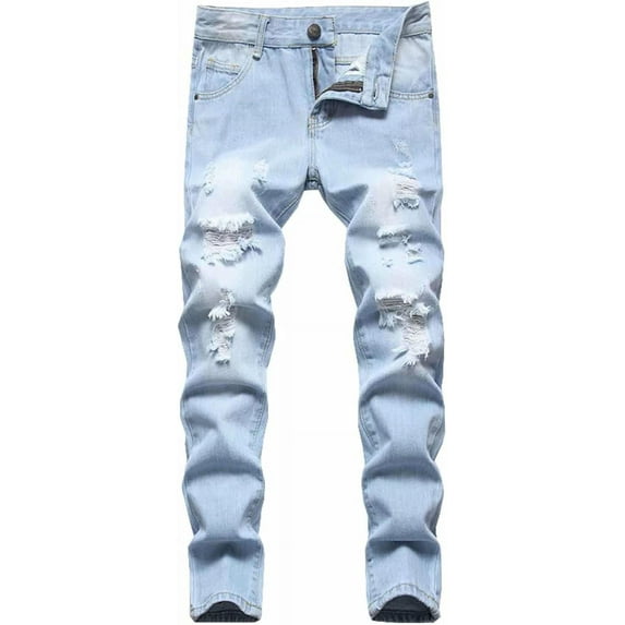 Boy's Skinny Fit Ripped Destroyed Distressed Fashion Kids Stretch Slim Jeans Pants