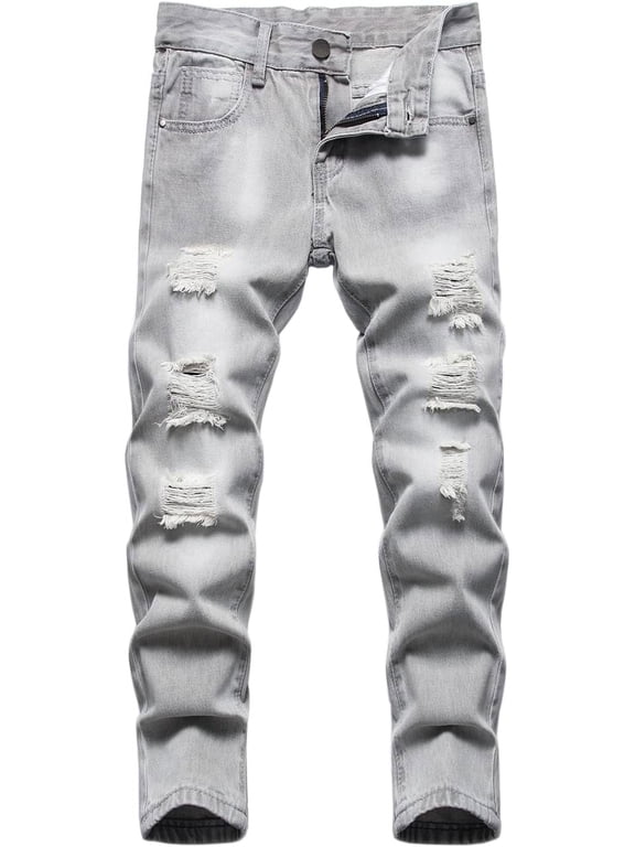 Boy's Skinny Fit Ripped Destroyed Distressed Fashion Kids Stretch Slim Jeans Pants