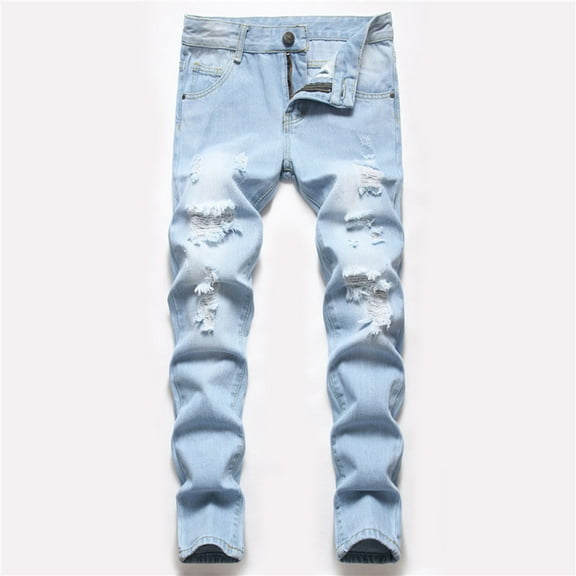 Boy's Skinny Fit Ripped Distressed Fashion Kids Denim Jeans Pants 2025 NEW Boys Pants Light Blue 10-13 Years
