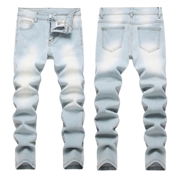 Boy's Skinny Ripped Jeans Destroyed Distressed Taper Zipper Pants With Holes Blue 7 Y-8 Y