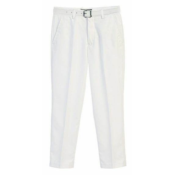 Boy's Slim Fit Belted Flat Front Slacks Waist Junior Kids White Dress Pants (18)