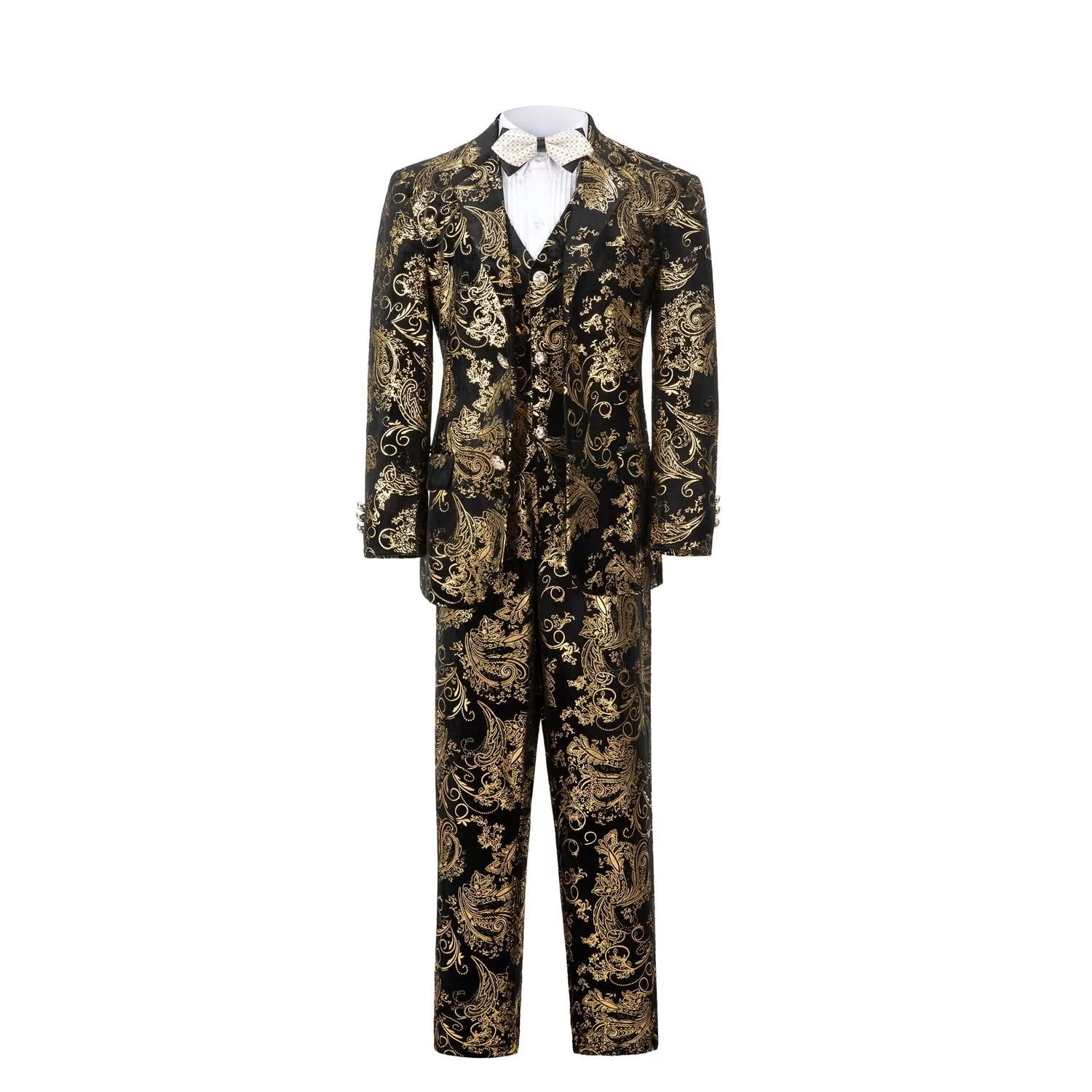 Boy's Slim Fit Outfit Tuxedos Toddler Formal Suits Set Kids Boys Gold