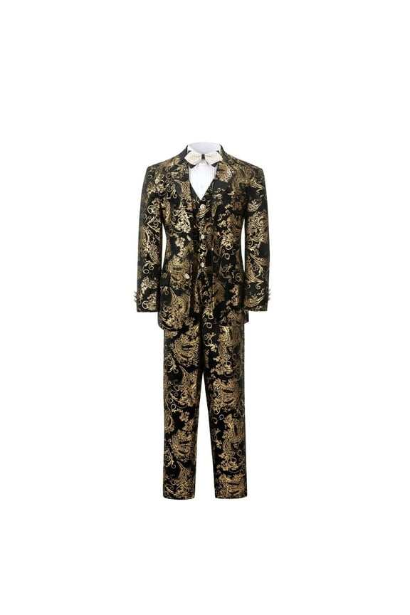 Boy's Slim Fit Outfit Tuxedos Toddler Formal Suits Set Kids Boys Gold Suit Dress for Weddings