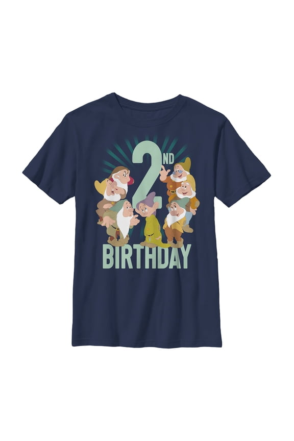 Boy's Snow White and the Seven Dwarfs 2nd Birthday Graphic Tee Navy Blue Large