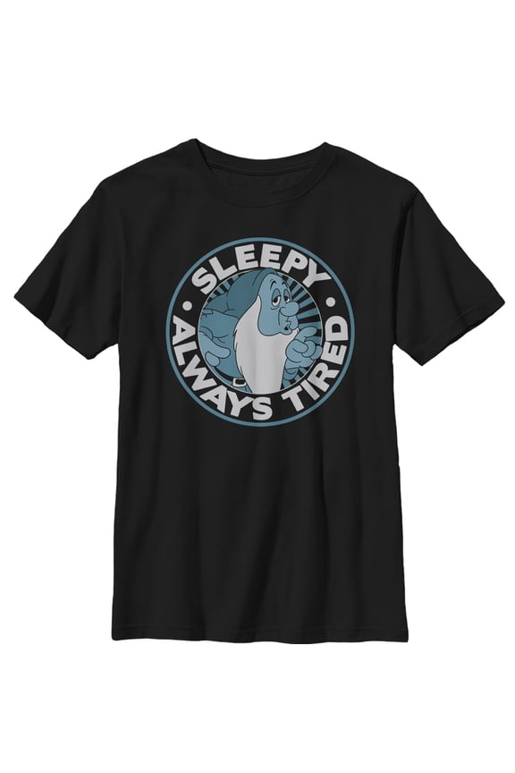 Boy's Snow White and the Seven Dwarfs Always Sleepy Graphic Tee Black Large