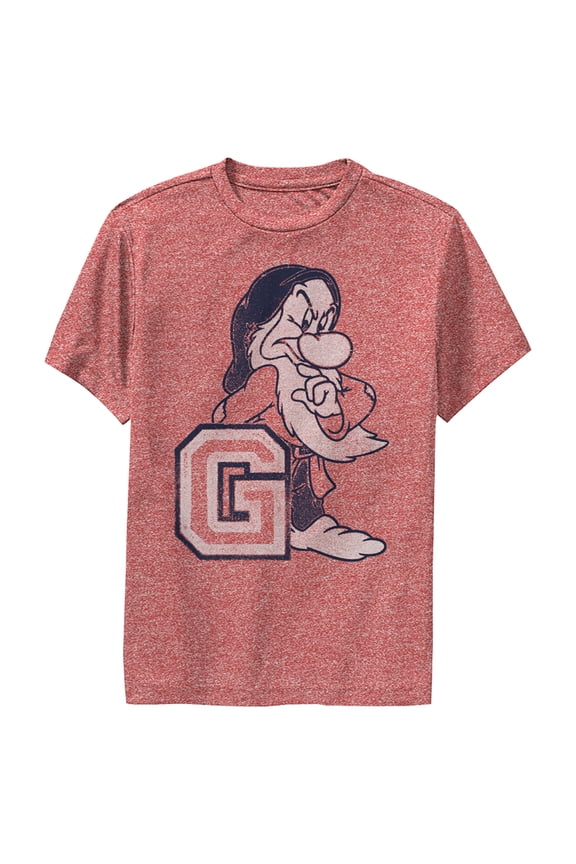 Boy's Snow White and the Seven Dwarfs Athletic Grumpy Performance Graphic Tee Red Heather X Large