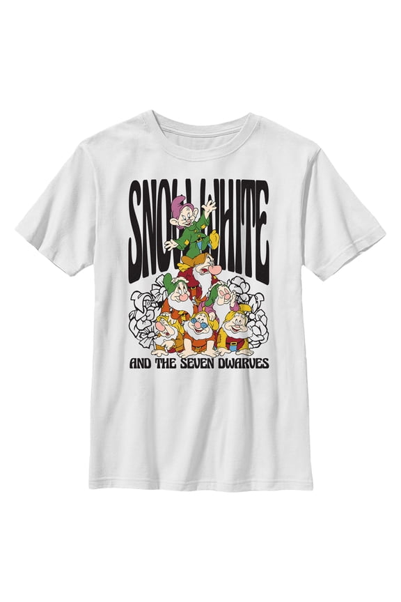 Boy's Snow White and the Seven Dwarfs Dwarf Group Logo Graphic Tee White X Small