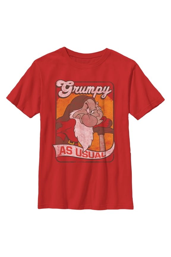 Boy's Snow White and the Seven Dwarfs Grumpy as Usual Distressed Graphic Tee Red X Small