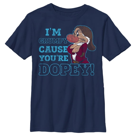 Boy's Snow White and the Seven Dwarfs I'm Grumpy Cause You're Dopey Graphic Tee Navy Blue Medium
