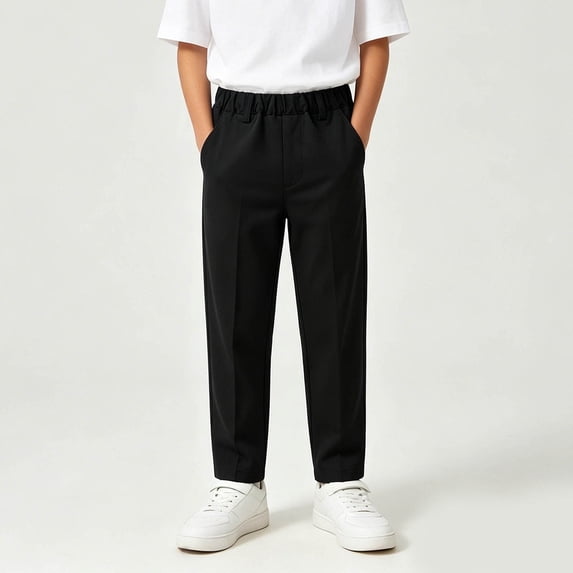 Boy's Soft Pants School Uniform Elastic Waist Twill Pants Versatile Wedding Party School Uniform Pants Black