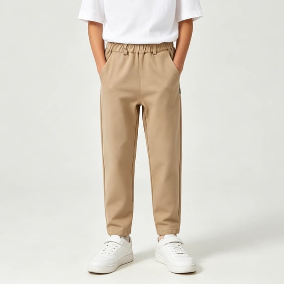 Boy's Soft Pants School Uniform Elastic Waist Twill Pants Versatile Wedding Party School Uniform Pants Khaki