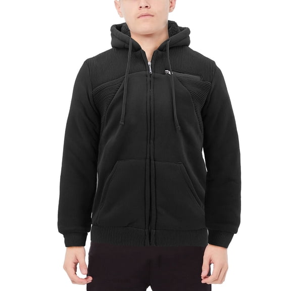 Boy’s Soft Sherpa Lined Juniors Youth Fleece Sweater Kids Zipper Hoodie Jacket (Black, L(14-16) )