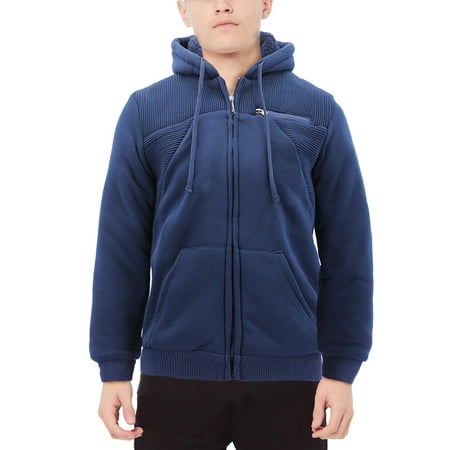 Boy’s Soft Sherpa Lined Juniors Youth Fleece Sweater Kids Zipper Hoodie Jacket (Navy, L(14-16) )