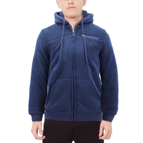 Boy’s Soft Sherpa Lined Juniors Youth Fleece Sweater Kids Zipper Hoodie Jacket (Navy, L(14-16) )