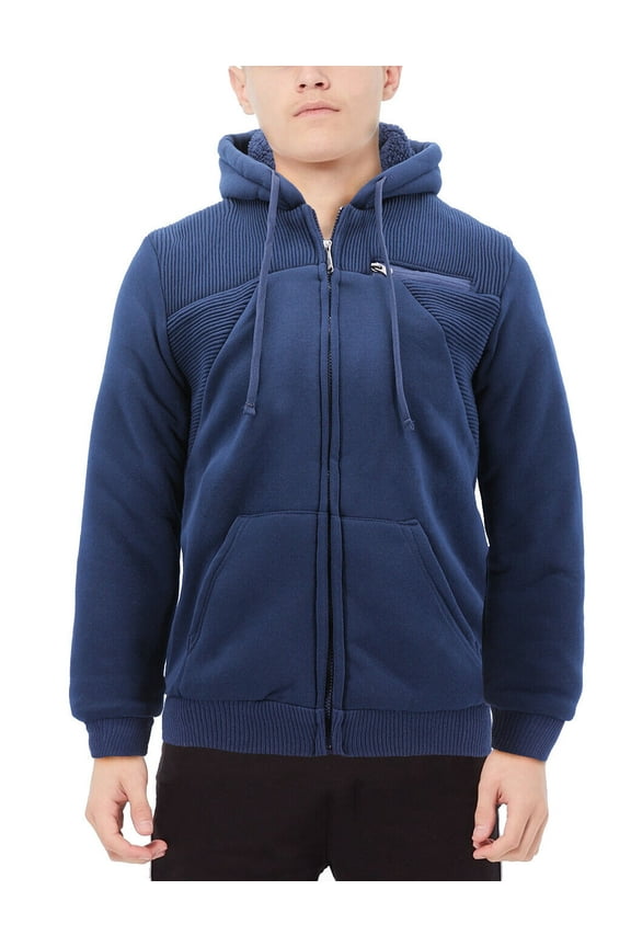 Boy’s Soft Sherpa Lined Juniors Youth Fleece Sweater Kids Zipper Hoodie Jacket (Navy, L(14-16) )
