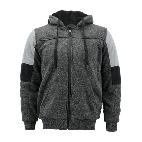 Boy’s Soft Sherpa Lined Two Tone Quilted Juniors ZipUp Fleece Hoodie Kids Jacket (MSM-40-3 Heathered Black, S(8) )