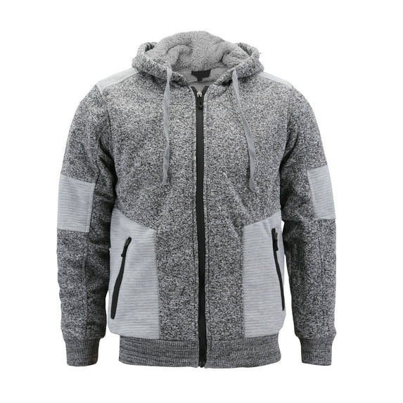 Boy’s Soft Sherpa Lined Two Tone Quilted Juniors ZipUp Fleece Hoodie Kids Jacket (MSM-40-5 Light Grey, L(14-16) )