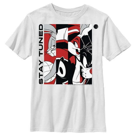 Boy's Space Jam: A New Legacy Stay Tuned Panels Red and Black Graphic Tee White X Large
