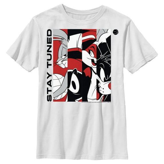 Boy's Space Jam: A New Legacy Stay Tuned Panels Red and Black Graphic Tee White X Small
