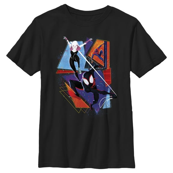 Boy's Spider-Man: Across the Spider-Verse Group Colorful Poster  Graphic Tee Black Medium