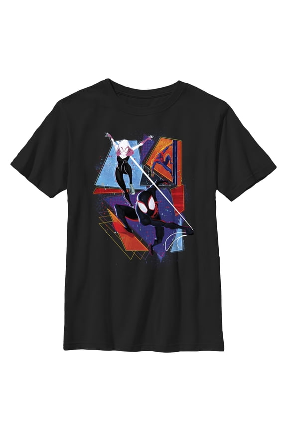 Boy's Spider-Man: Across the Spider-Verse Group Colorful Poster Graphic Tee Black Small