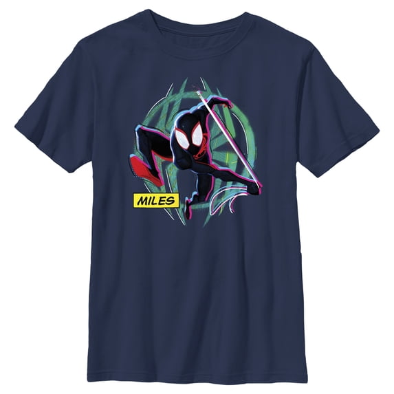 Boy's Spider-Man: Across the Spider-Verse Miles Logo Graphic Tee Navy Blue Large