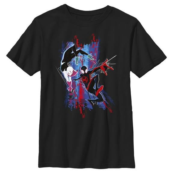 Boy's Spider-Man: Across the Spider-Verse Miles Morales and Spider Gwen Graphic Tee Black Large