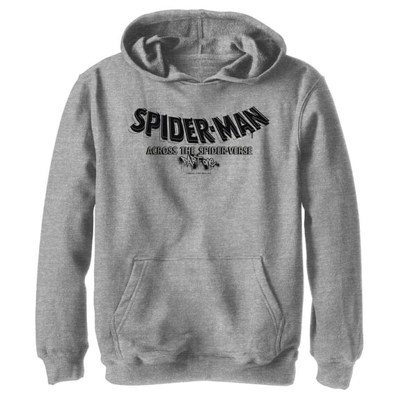 Boy's Spider-Man: Across the Spider-Verse Movie Logo Black Pull Over Hoodie Athletic Heather X Large