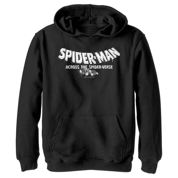 Boy's Spider-Man: Across the Spider-Verse Movie Logo White Pull Over Hoodie Black Large