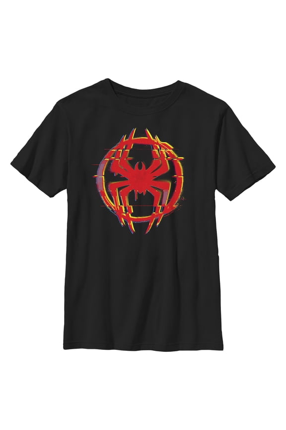 Boy's Spider-Man: Across the Spider-Verse Red Glitch Spider Logo Graphic Tee Black Medium