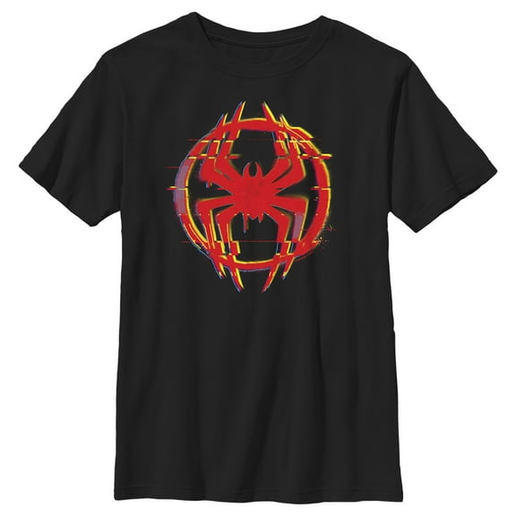 Boy's Spider-Man: Across the Spider-Verse Red Glitch Spider Logo Graphic Tee Black Small