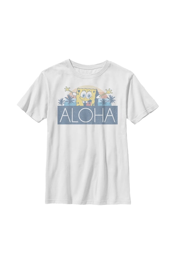 Boy's SpongeBob SquarePants Aloha Sunset Block Graphic Tee White X Large