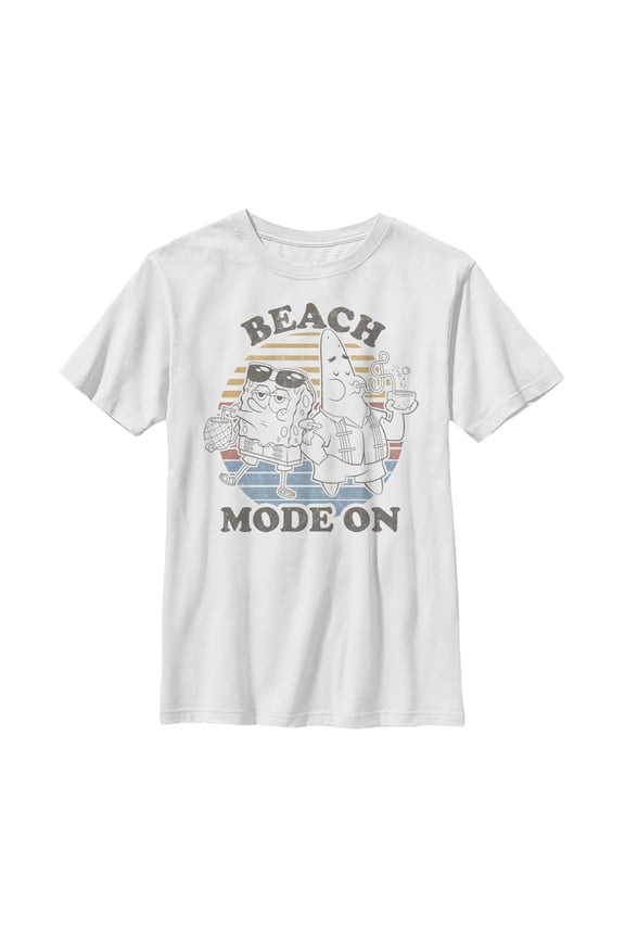 Boy's SpongeBob SquarePants Beach Mode On Graphic Tee White Small