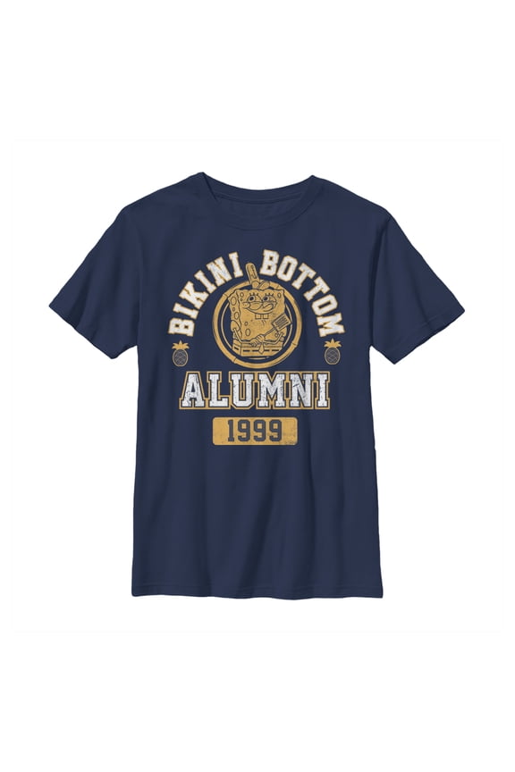 Boy's SpongeBob SquarePants Bikini Bottom Alumni Graphic Tee Navy Blue Medium