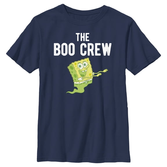 Boy's SpongeBob SquarePants Boo Crew Green Ghost Graphic Tee Navy Blue Medium