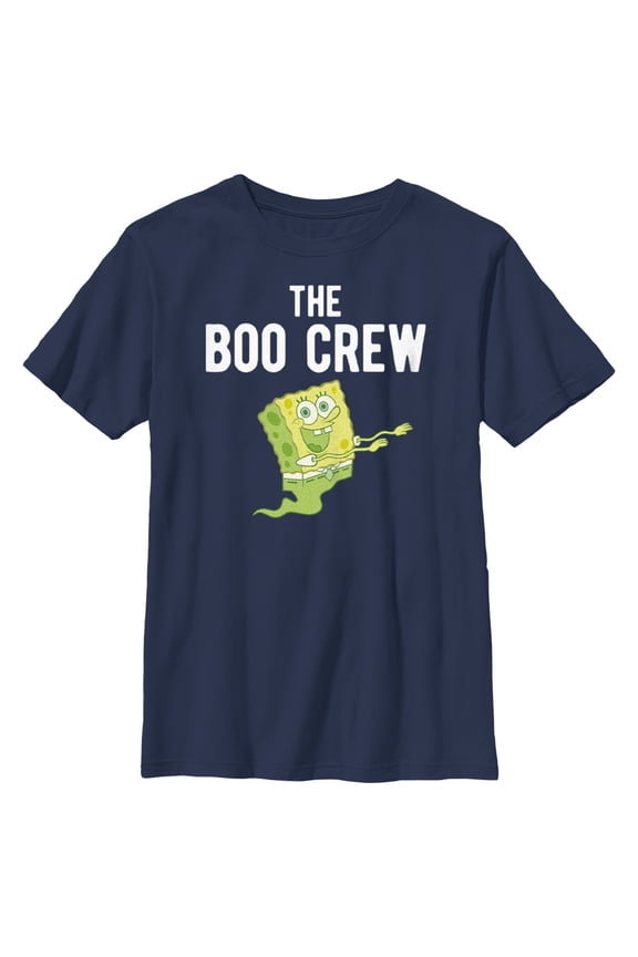 Boy's SpongeBob SquarePants Boo Crew Green Ghost Graphic Tee Navy Blue Medium