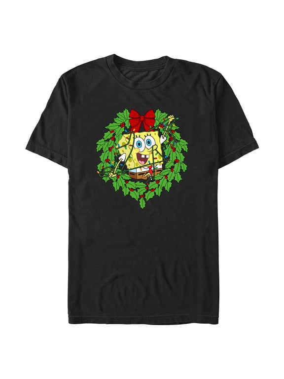 Boy's SpongeBob SquarePants Christmas Wreath Graphic Tee Black X Large