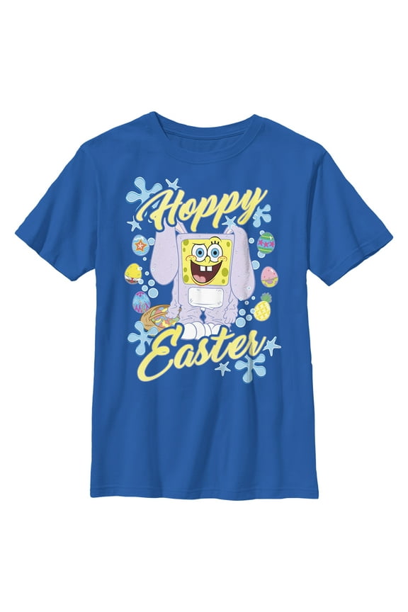 Boy's SpongeBob SquarePants Colorful Hoppy Easter  Graphic Tee Royal Blue Small